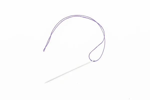 Sewing Needle Blue Thread White Background — Stock Photo, Image