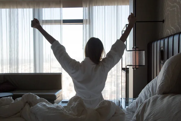 Upper Body Mobility Beautiful Young Woman Stretching Bed Waking — 스톡 사진