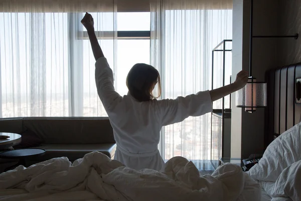 Upper Body Mobility Beautiful Young Woman Stretching Bed Waking — 스톡 사진