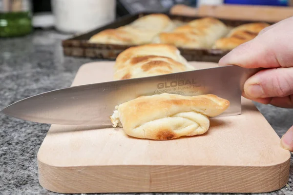 Процес Виготовлення Італійського Апетиту Набитий Хліб Простого Солодкого Начиненого Хліба — стокове фото