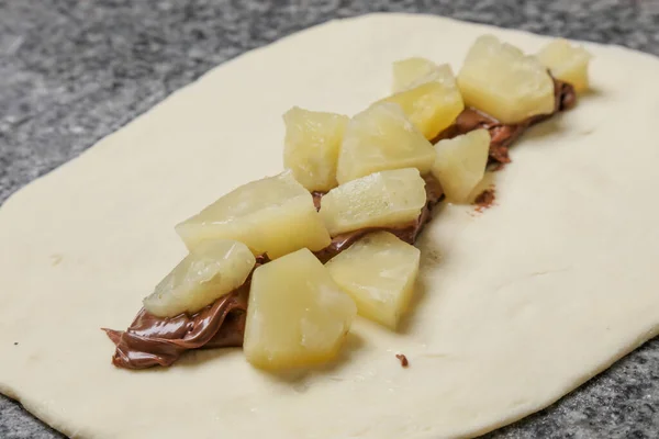 Prozess Der Herstellung Von Italienischem Vorspeisenbrot Herstellung Von Einfachem Süßem — Stockfoto