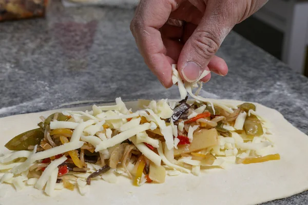 Proces Van Het Maken Van Italiaanse Voorgerecht Gevulde Brood Het — Stockfoto