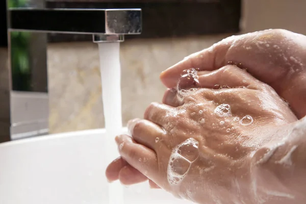 Higiene Limpiar Las Manos Con Agua Jabón Lavarse Las Manos — Foto de Stock