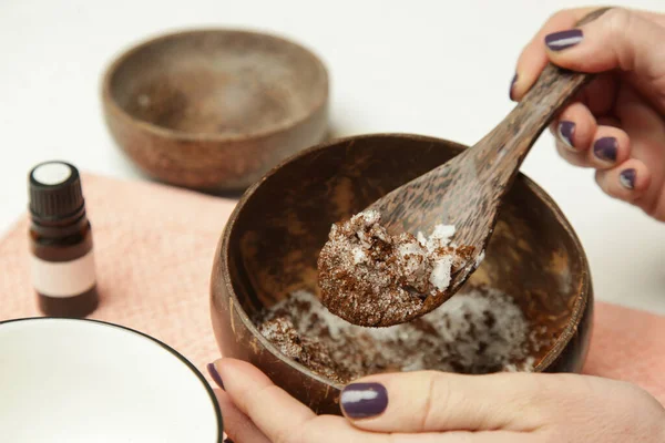 Making Zero Waste Toxic Free Body Scrub Diy Coffee Sugar — Stock Photo, Image