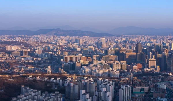 Σεούλ πόλη και κέντρο του ορίζοντα στη Σεούλ, Νότια Κορέα — Φωτογραφία Αρχείου