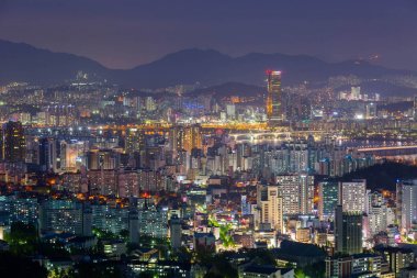 Seoul şehir manzarası ve Han Nehri Seoul, Güney Kore.