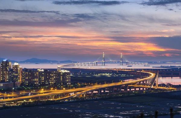 Incheon bridge at Sunset in Aerial view, South Korea. — Stock Photo, Image