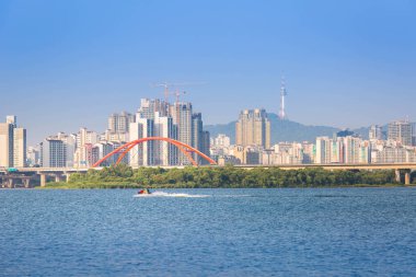 Seoul şehir ve Han Nehri, Güney Kore.