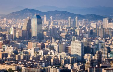 Seoul şehir ve şehir manzarası içinde günbatımı, Güney Kore