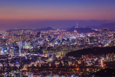 Gece ile Seul Kulesi, Kore Seoul şehir