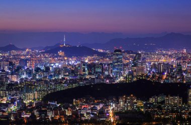 Gece ile Seul Kulesi, Kore Seoul şehir