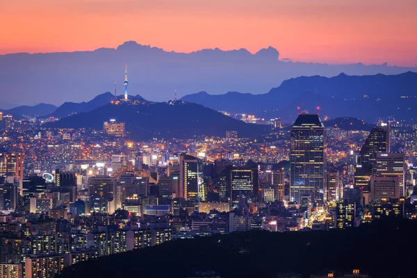 Szöul város naplemente, Dél-Korea. — Stock Fotó
