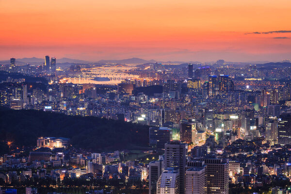 Seoul city in Sunset and Han river, South Korea.