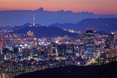 Gece ile Seul Kulesi, Kore Seoul şehir