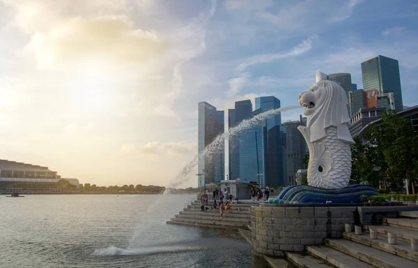 Singapore January 2020 Merlion Fountain Front Marina Bay Sands Hotel — ストック写真