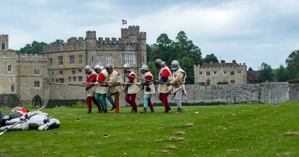 Medieval foot soldiers with spears