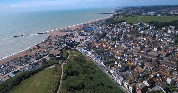 Aerial view of the town of Hastings in England and the coastline — Stock Photo, Image