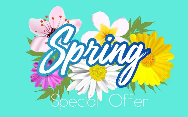 Design Gráfico Floral Primavera Com Flores Coloridas Para Shirt Moda — Vetor de Stock