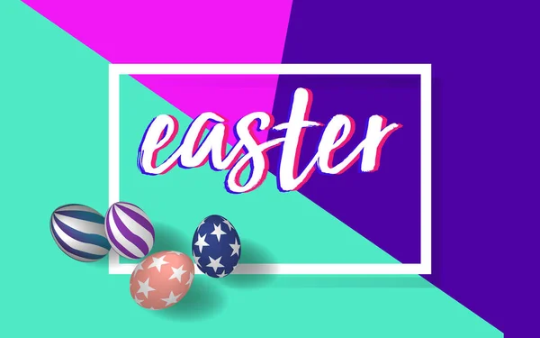 Handwritten Easter Font Easter Eggs Brightness Colors Background — Stock Vector