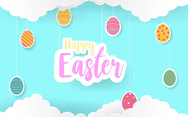 Happy Easter Day Paper Art Card Design Candy Colors Happy — Stock Vector