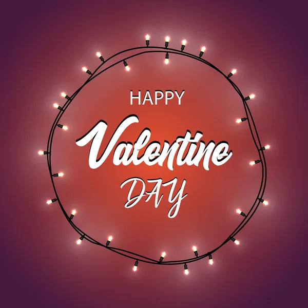 Happy Valentine Day Gradient Pozadí Bright Lights Garland Vektorové Ilustrace — Stockový vektor