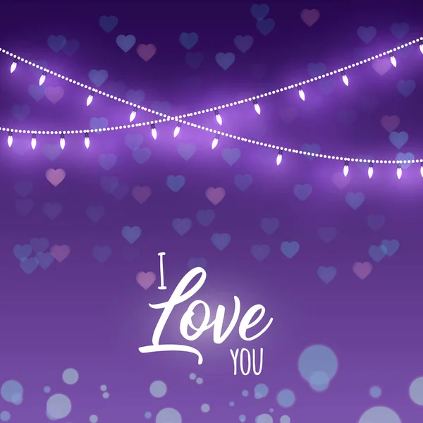 Happy Valentine Day Gradient Background Bright Lights Garland Люблю Тебя — стоковый вектор