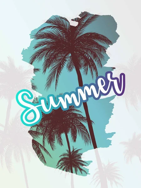 Summer California Tumblr Backgrounds Set Palms Sky Sunset Summer Placard — Stock Vector