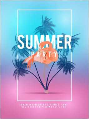 Yaz Kaliforniya tumblr arka plan avuç içi, gökyüzü ve gün batımı ile ayarlayın. Yaz afiş poster el ilanı davetiye. Yaz Partisi.
