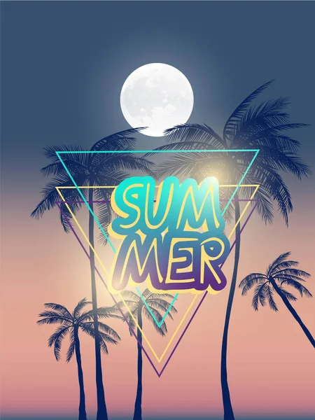 夏天加利福尼亚 Tumblr 背景设置与棕榈 天空和日落 夏季标语牌海报传单邀请卡 — 图库矢量图片