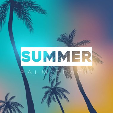 Summer california tumblr backgrounds set with palms, sky and sunset. Summer placard poster flyer invitation card.  clipart