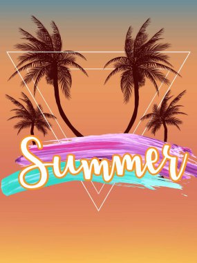 Yaz tropikal arka plan avuç içi, gökyüzü ve gün batımı. Yaz poster el ilanı davetiye. Yaz. vektör çizim. EPS 10