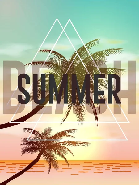 Літні Тропічні Фони Долонями Небом Заходом Сонця Літній Плакат Листівки — стоковий вектор
