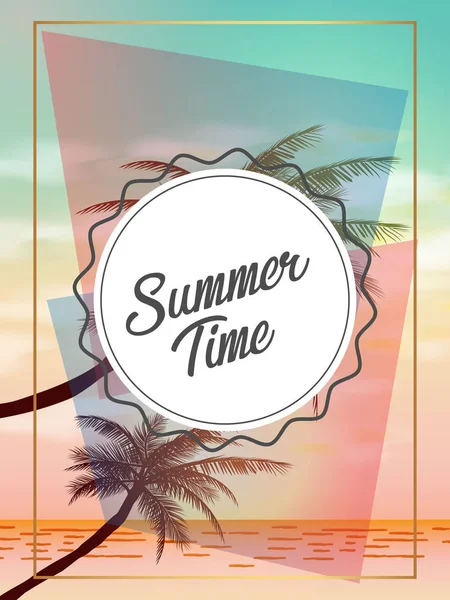 Summer Tropical Backgrounds Palms Sky Sunset Summer Poster Flyer Invitation — Stock Vector