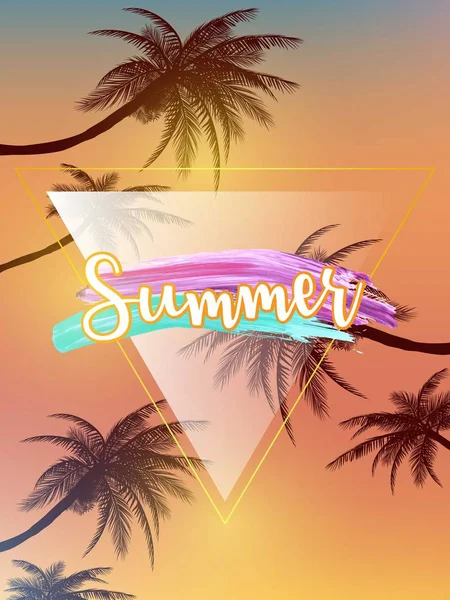 Summer Tropical Backgrounds Palms Sky Sunset Summer Poster Flyer Invitation — Stock Vector
