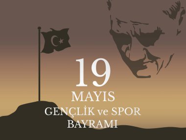 vektör çizim 19 Mayıs Ataturk'u Anma, Genclik ve Spor Bayramiz, Çeviri: 19 Mayıs Atatürk ü anma, gençlik ve Spor Bayramı, tatil, çocuk logosu için grafik tasarım.