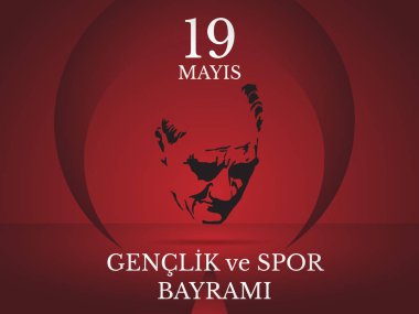 vektör çizim 19 Mayıs Ataturk'u Anma, Genclik ve Spor Bayramiz, Çeviri: 19 Mayıs Atatürk ü anma, gençlik ve Spor Bayramı, tatil, çocuk logosu için grafik tasarım.