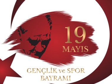 vektör çizim 19 Mayıs Ataturk'u Anma, Genclik ve Spor Bayramiz, Çeviri: 19 Mayıs Atatürk ü anma, gençlik ve Spor Bayramı, tatil, çocuk logosu için grafik tasarım.