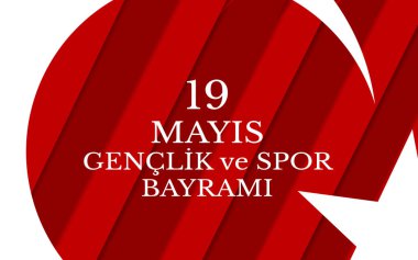 vektör çizim 19 Mayıs Ataturk'u Anma, Genclik ve Spor Bayramiz, Çeviri: 19 Mayıs Atatürk ü anma, gençlik ve Spor Bayramı, tatil, çocuk logosu için grafik tasarım.