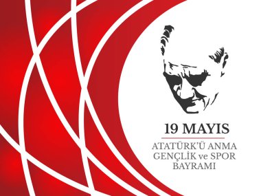 vektör çizim 19 Mayıs Ataturk'u Anma, Genclik ve Spor Bayramiz, Çeviri: 19 Mayıs Atatürk ü anma, gençlik ve Spor Bayramı, tatil, çocuk logosu için grafik tasarım.