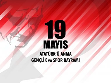 vektör çizim 19 Mayıs Ataturk'u Anma, Genclik ve Spor Bayramiz, Çeviri: 19 Mayıs Atatürk ü anma, gençlik ve Spor Bayramı, tatil, çocuk logosu için grafik tasarım.