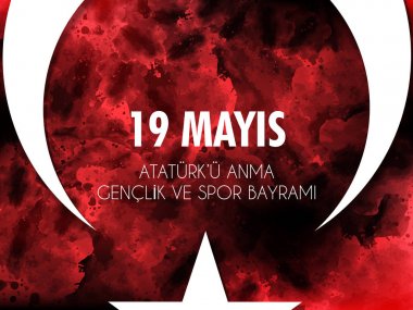 vektör çizim 19 Mayıs Ataturk'u Anma, Genclik ve Spor Bayramiz, Çeviri: 19 Mayıs Atatürk ü anma, gençlik ve Spor Bayramı, tatil, çocuk logosu için grafik tasarım.