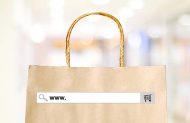 Word www. Arama çubuğu üzerinde alışveriş çantası ve bulanıklık backgro saklamak