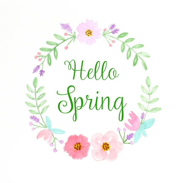 Hello spring, Flowers wreath watercolors, Hand drawing flowers i — Stock Photo, Image