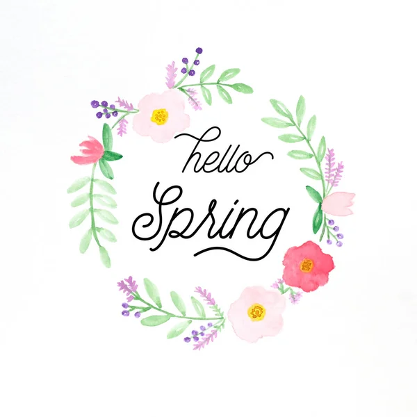 Hola primavera, Flores corona acuarelas, Dibujo a mano flores i —  Fotos de Stock