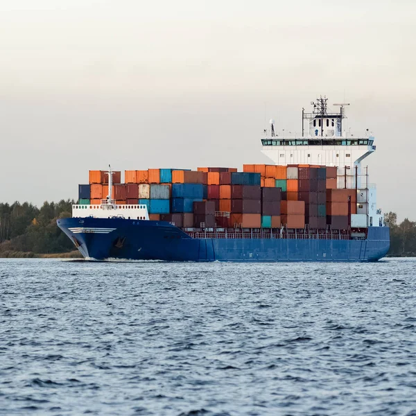 Blue container ship