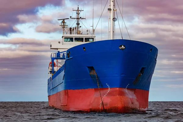 Blue cargo ship moored — Stock Photo, Image