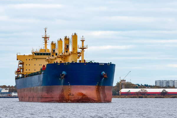 Blue cargo ship