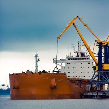 Büyük portakal kargo gemisi yükleniyor