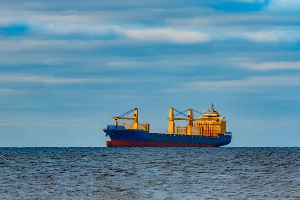 Blue cargo ship moored — Stock Photo, Image