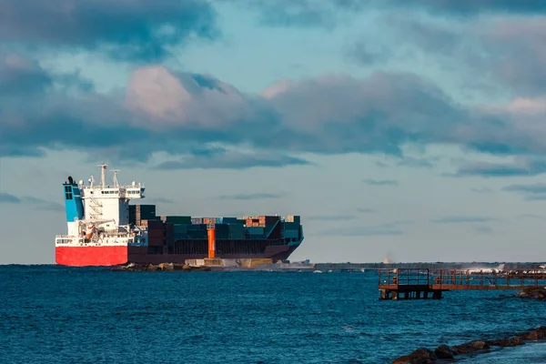 Red container ship